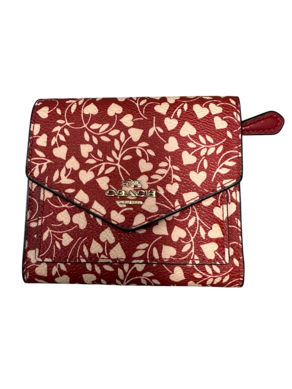 COACH Red Heart Vine Print Envelope Wallet